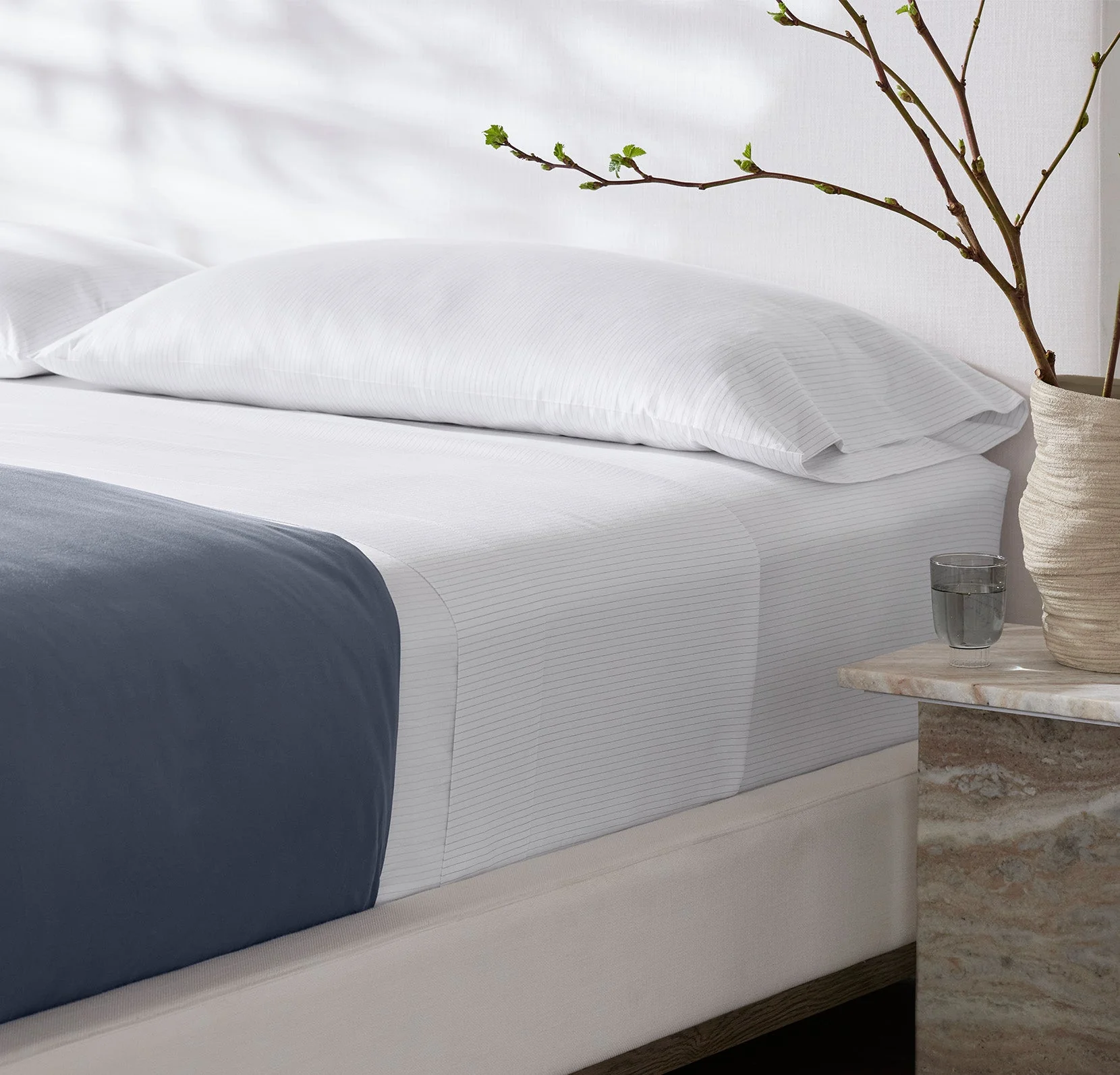 Signature Hemmed Sheet Set - White/Mineral Delicate Stripe - Image 3