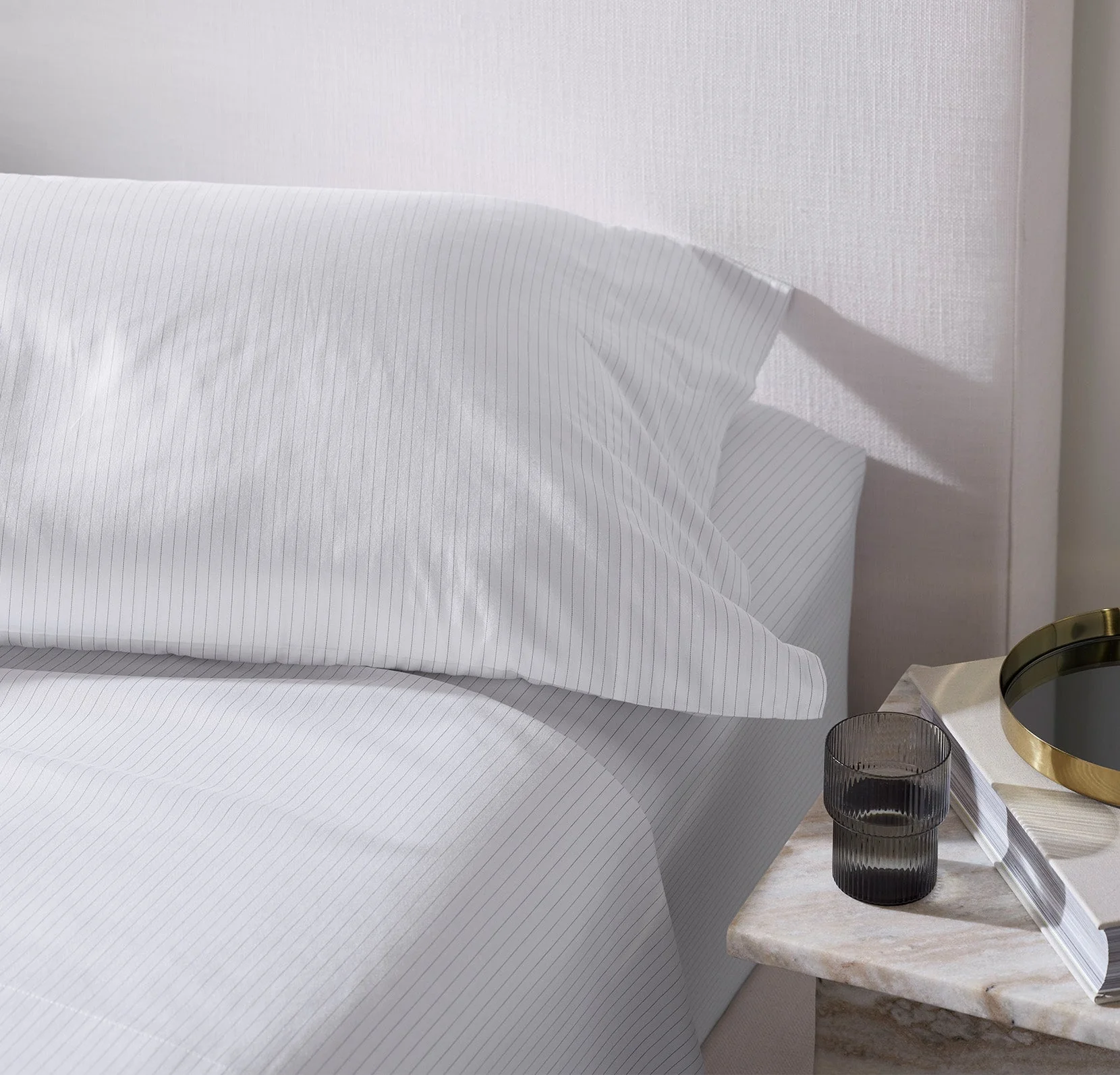Signature Hemmed Sheet Set - White/Mineral Delicate Stripe - Image 4