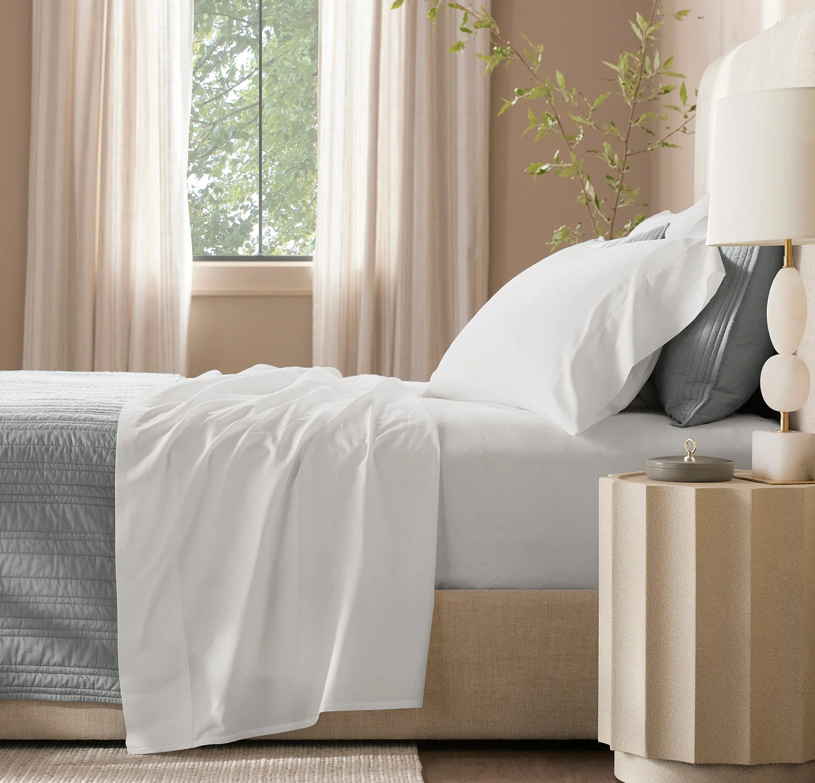 Signature Hemmed Sheet Set - White Textured Stripe - Image 2