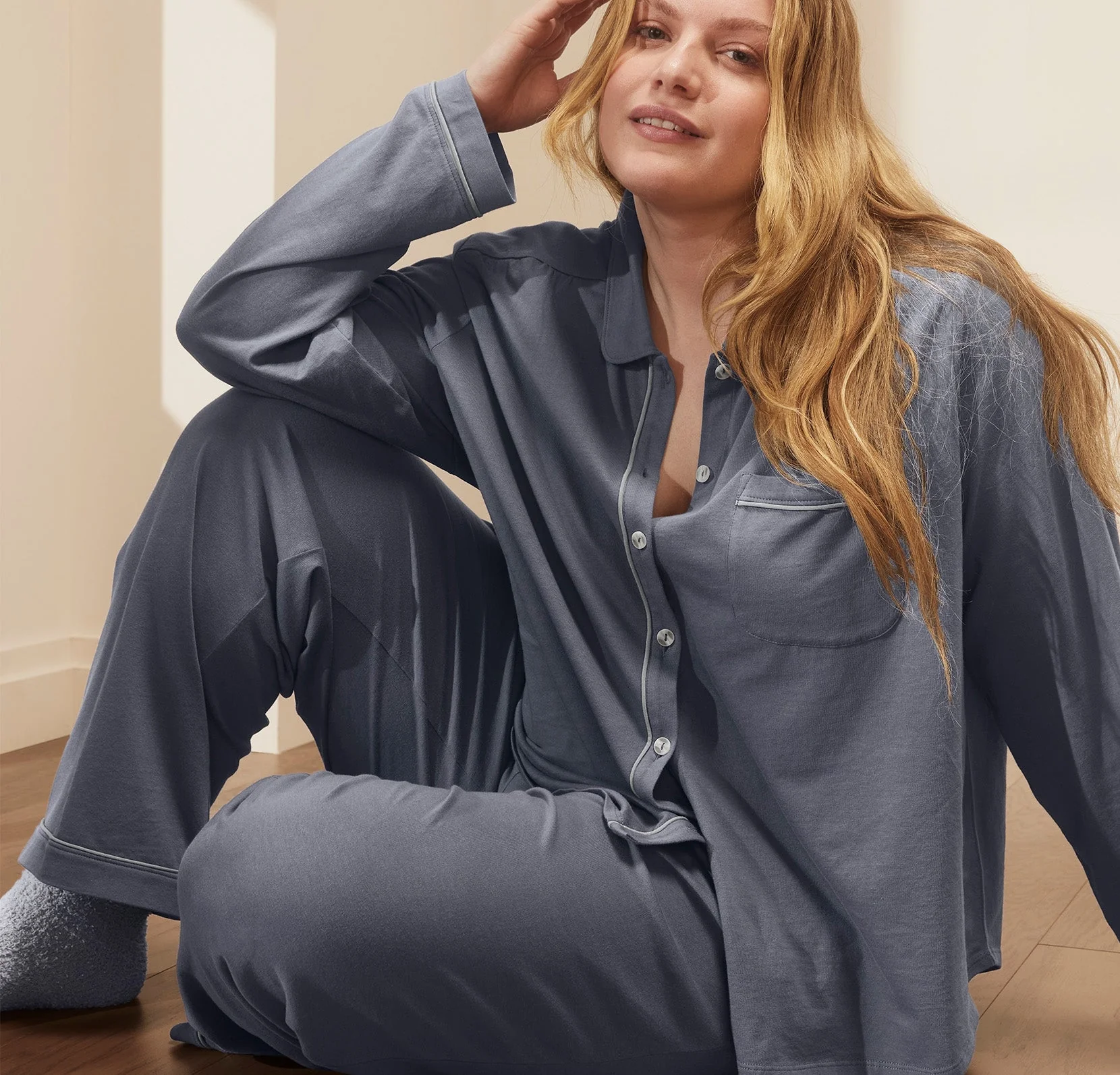 Soft Knit Long Sleeve & Pants Pajama Set - Mineral - Image 3