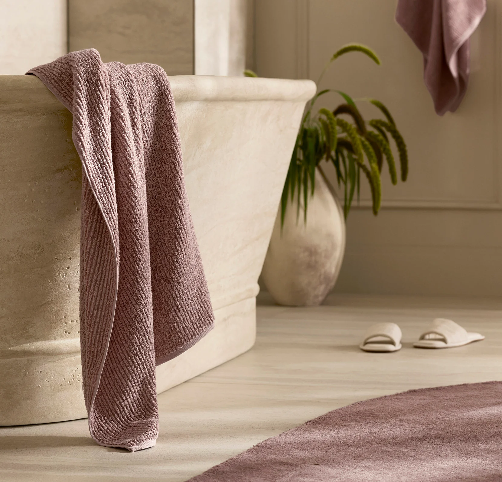 Turkish Ribbed Bath Towel - Dusty Rose - Image 2