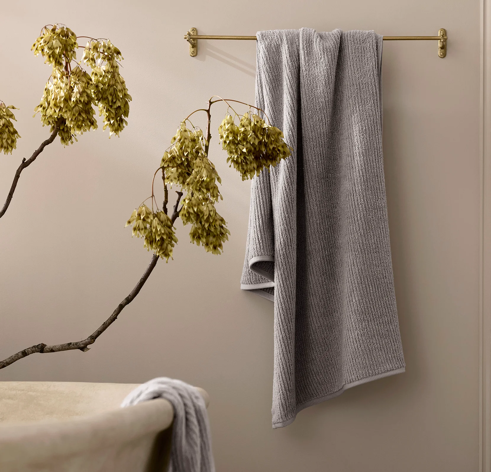 Turkish Ribbed Bath Towel - Stone - Image 2