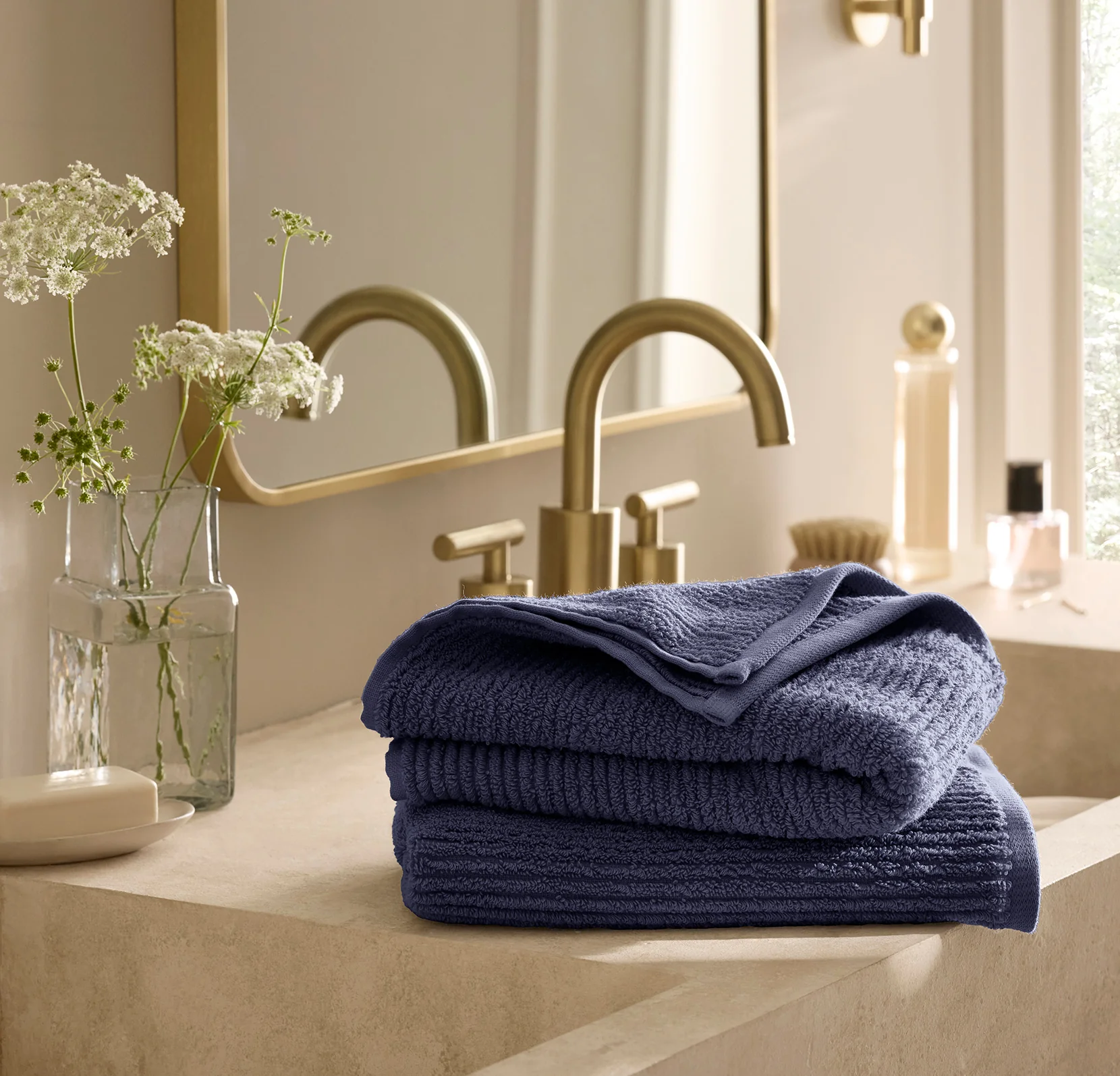 Turkish Ribbed Hand Towels (Pair) - Coastal Navy - Image 2