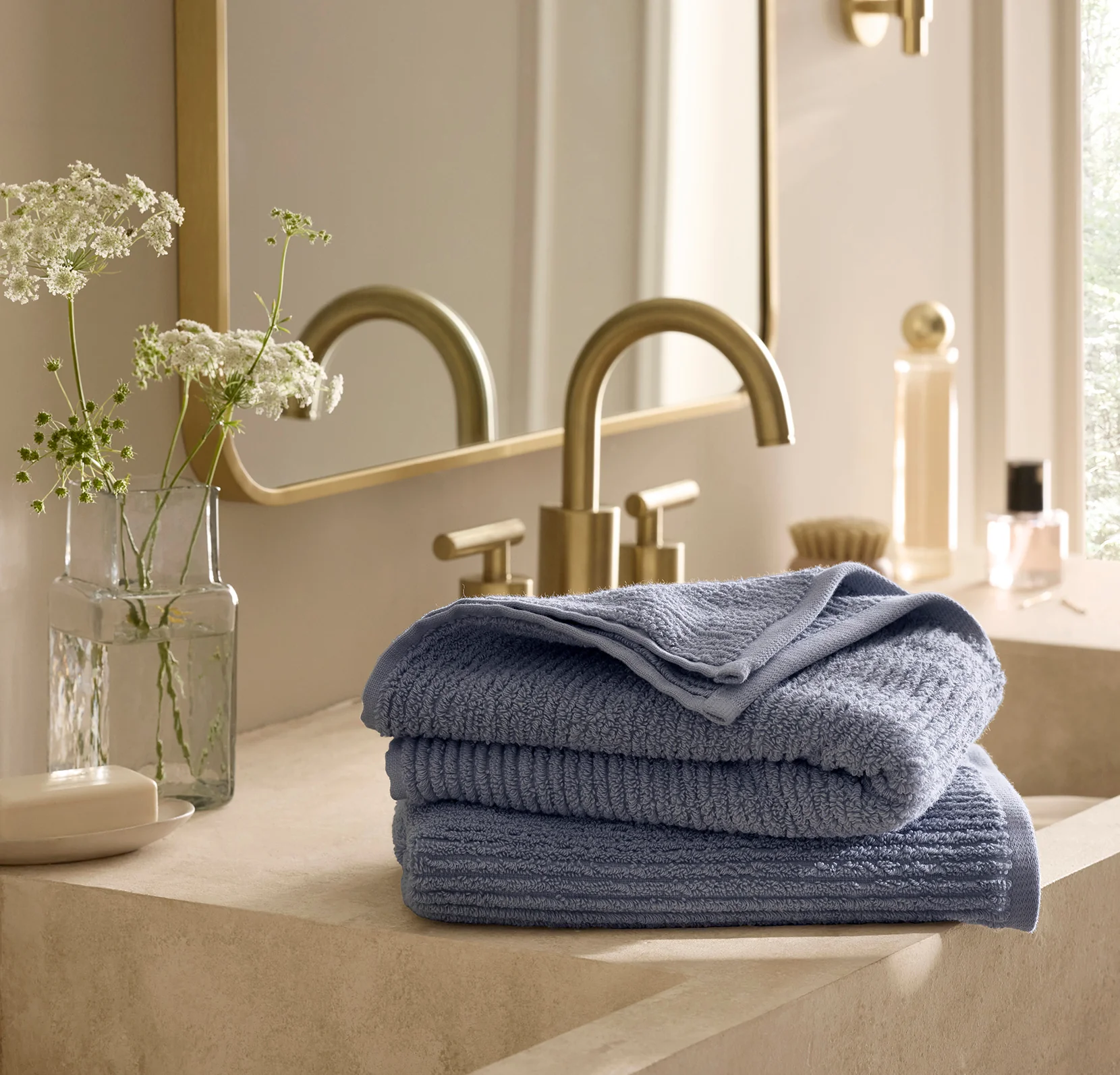 Turkish Ribbed Hand Towels (Pair) - Mineral - Image 2