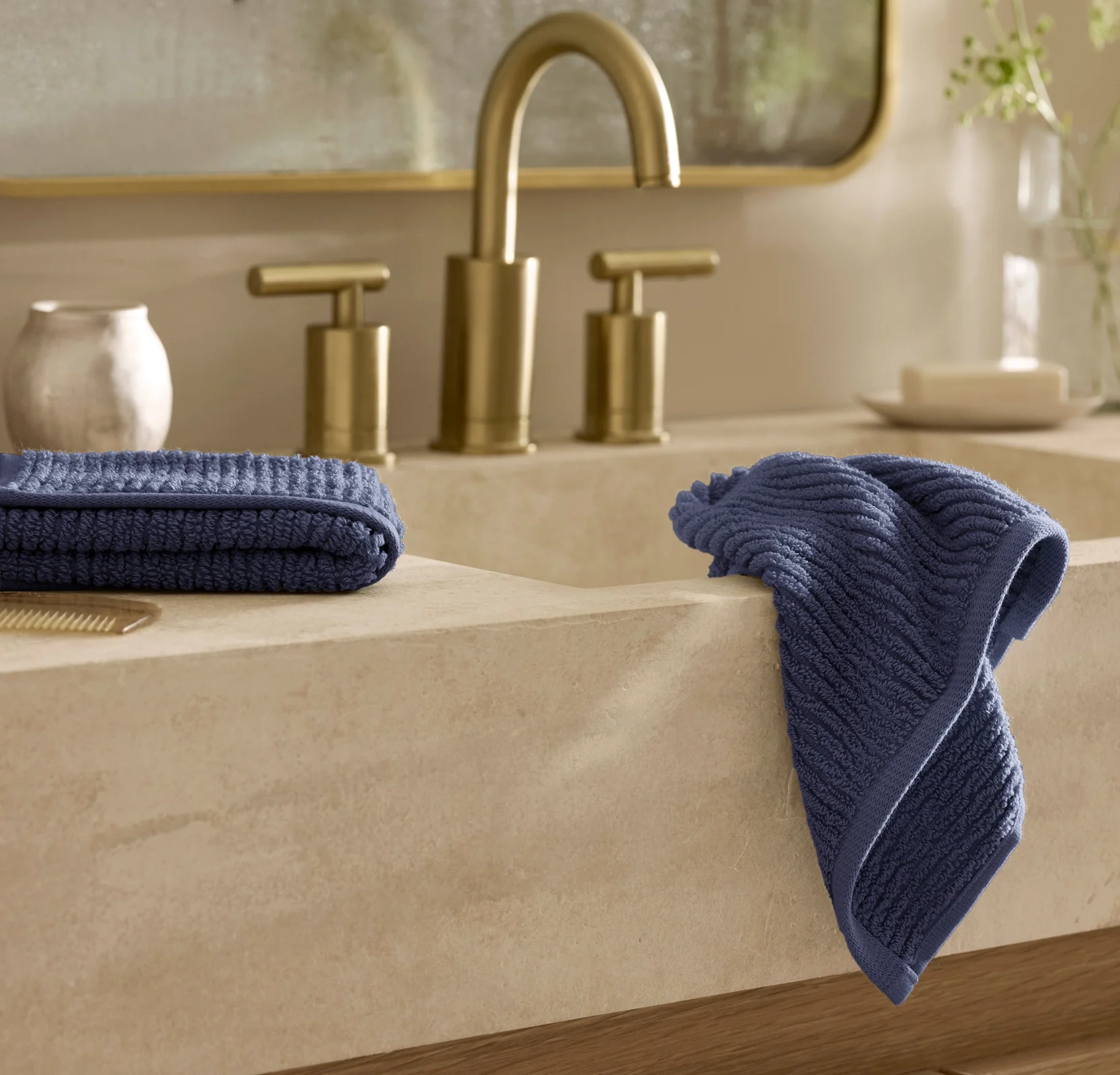 Turkish Ribbed Washcloths (Pair) - Coastal Navy - Image 2