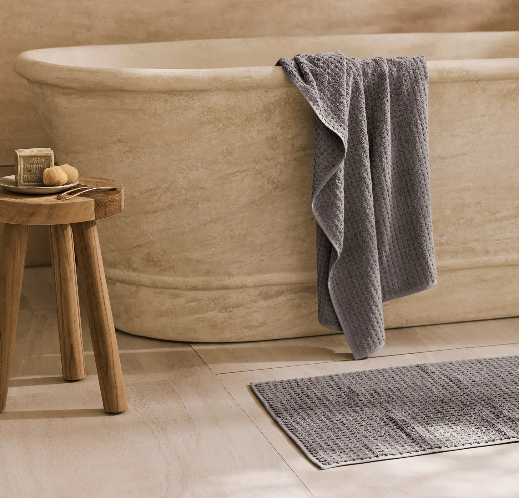 Turkish Waffle Bath Mat - Stone - Image 2