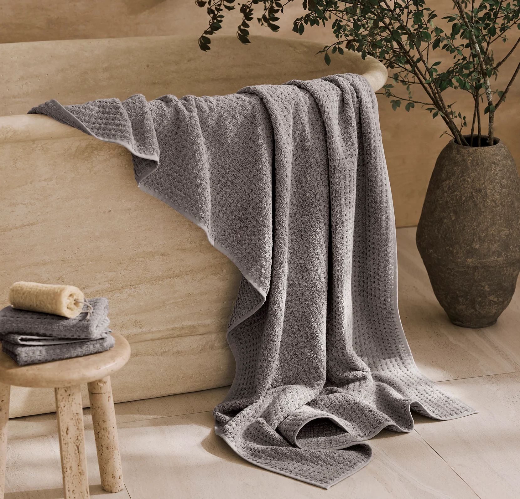 Turkish Waffle Bath Sheet - Stone - Image 2