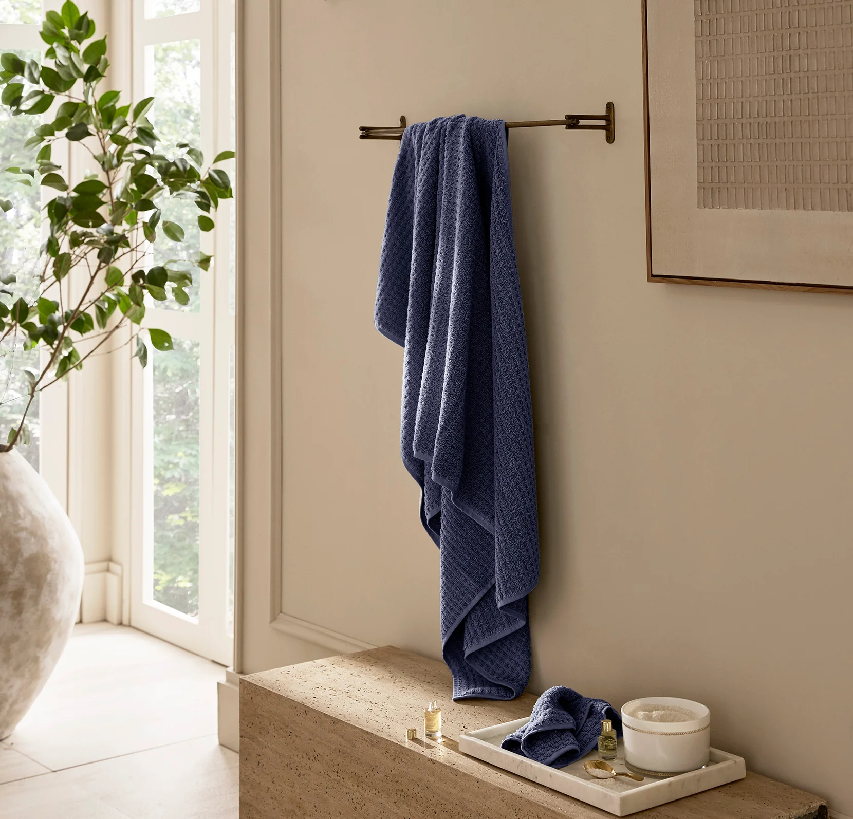Turkish Waffle Bath Towel - Coastal Navy - Image 2