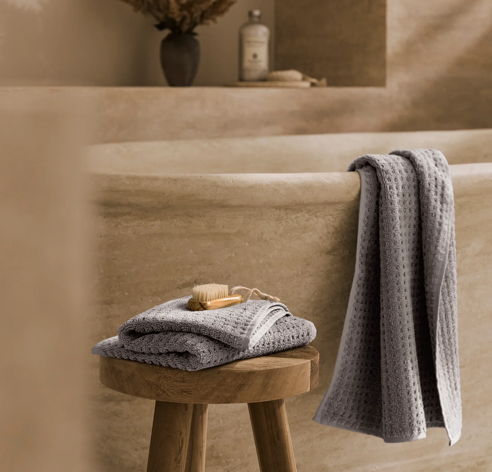 Turkish Waffle Hand Towels (Pair) - Stone - Image 2
