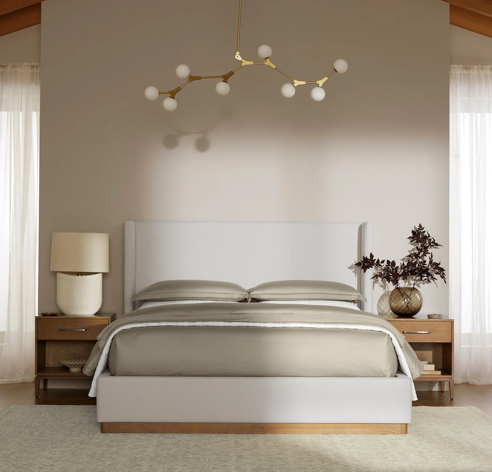 Upholstered Wingback Bed - Sand - Image 5