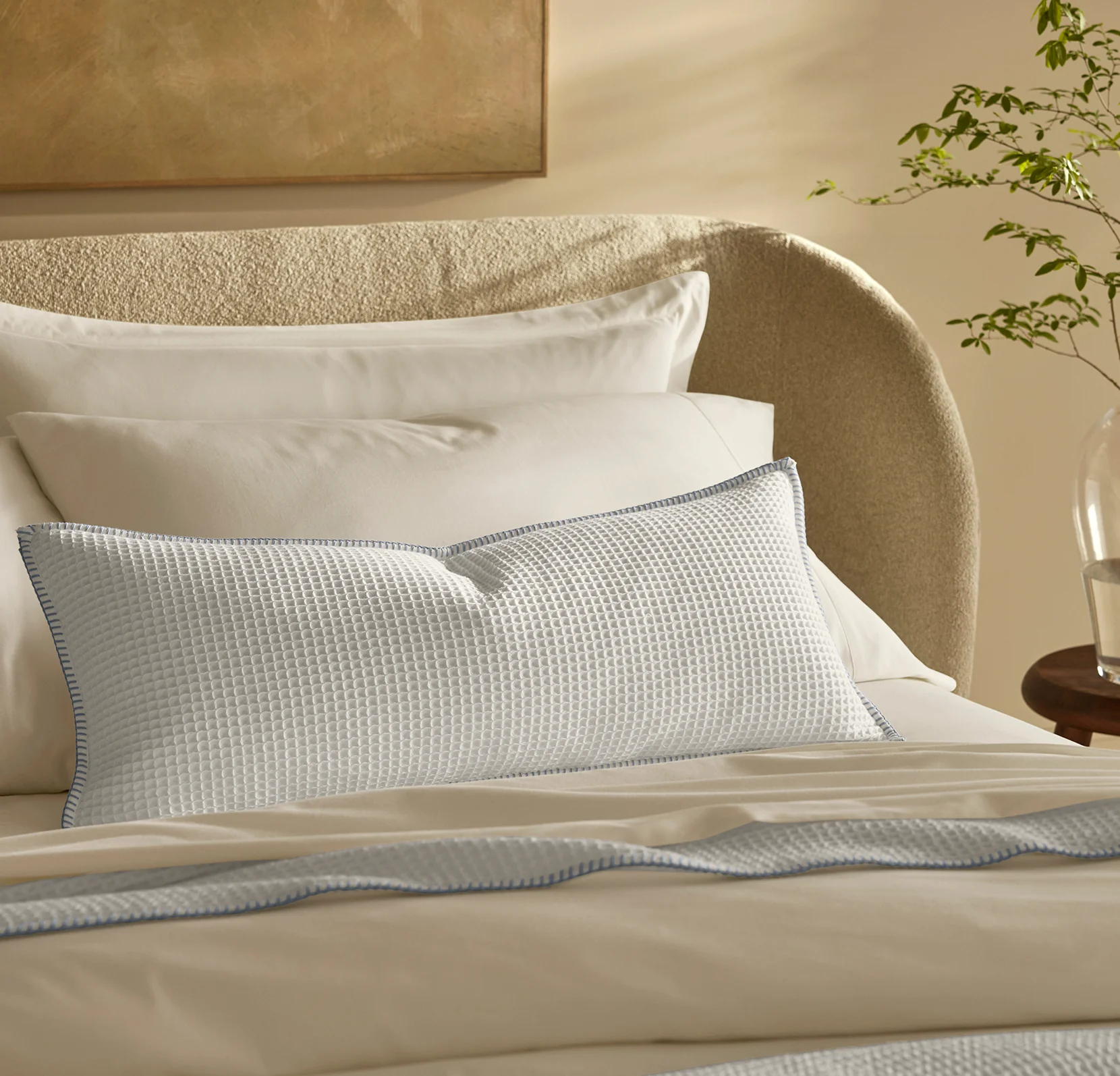 Waffle Pillow Cover - White/Hydrangea Whipstitch - Image 2